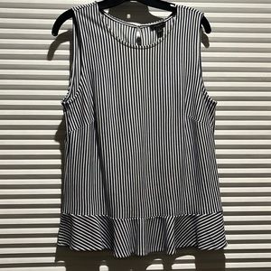 Blue and white striped peplum tank